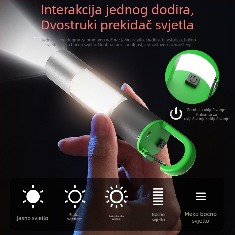 Kemping ručna svjetiljka s izvorom svjetla u obliku žarulje, baterija 800 mAh, snaga 1W, punjenje, domet 50–100 m