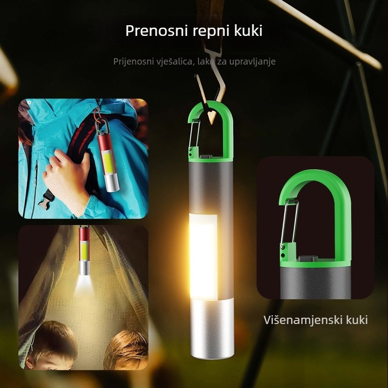 Kemping ručna svjetiljka s izvorom svjetla u obliku žarulje, baterija 800 mAh, snaga 1W, punjenje, domet 50–100 m