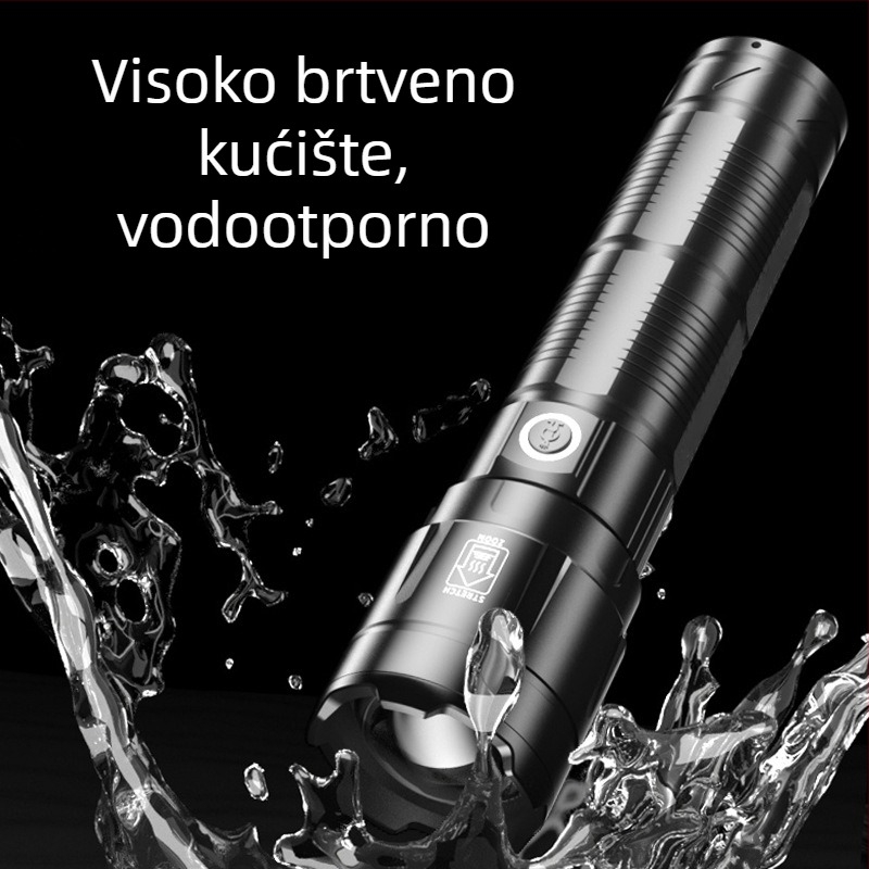 LED svjetiljka za kampiranje, 360° rotacija, punjiva, domet 500 m, 15W, 7200