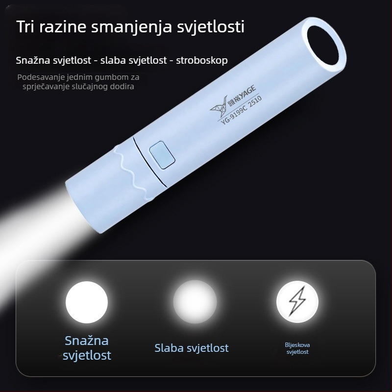 Ručna svjetiljka s teleskopskim dizajnom, 3W LED, 140 lm, trajanje svjetla 3 sata, punjiva baterija 14500