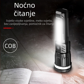 LED svjetiljka s USB bočnim svjetlom, zumiranje, 360° okret, 20W, baterija 1200 mAh, domet 200–500 m, za kampiranje i vožnju biciklom