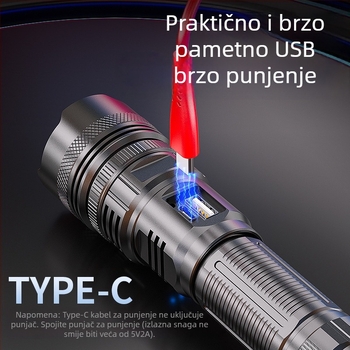 LED svjetiljka s optičkim zumom, USB punjenjem, vodootporna, domet 500 m i više, baterija 3000 mAh