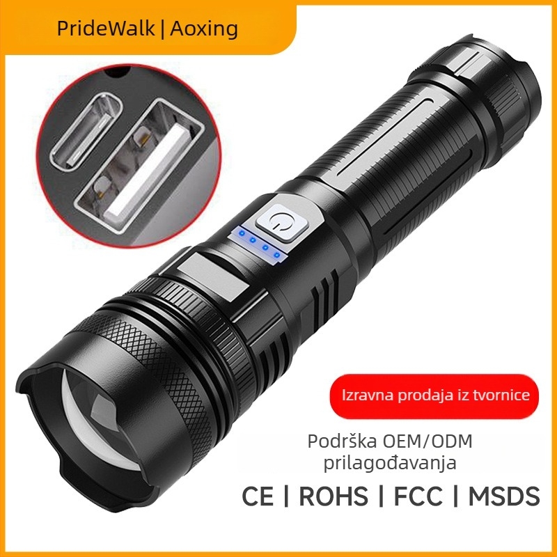 LED svjetiljka s optičkim zumom, USB punjenjem, vodootporna, domet 500 m i više, baterija 3000 mAh