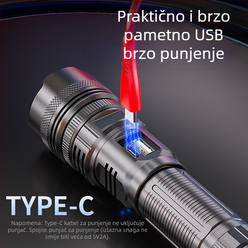 LED svjetiljka s optičkim zumom, USB punjenjem, vodootporna, domet 500 m i više, baterija 3000 mAh