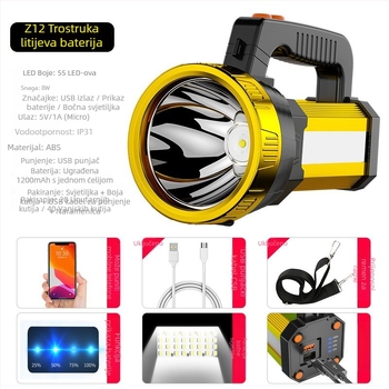 LED fenjer za kampiranje s USB punjenjem, 15W, tijelo od aluminijske legure, 8000 mAh, domet više od 500 m