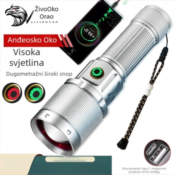LED baterijska svjetiljka Eagle Eye od aluminijske legure, 30W, baterija 5000mAh, 360° okretna glava, optični zoom, domet preko 500 m