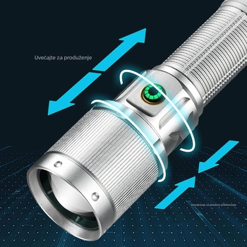 LED baterijska svjetiljka Eagle Eye od aluminijske legure, 30W, baterija 5000mAh, 360° okretna glava, optični zoom, domet preko 500 m