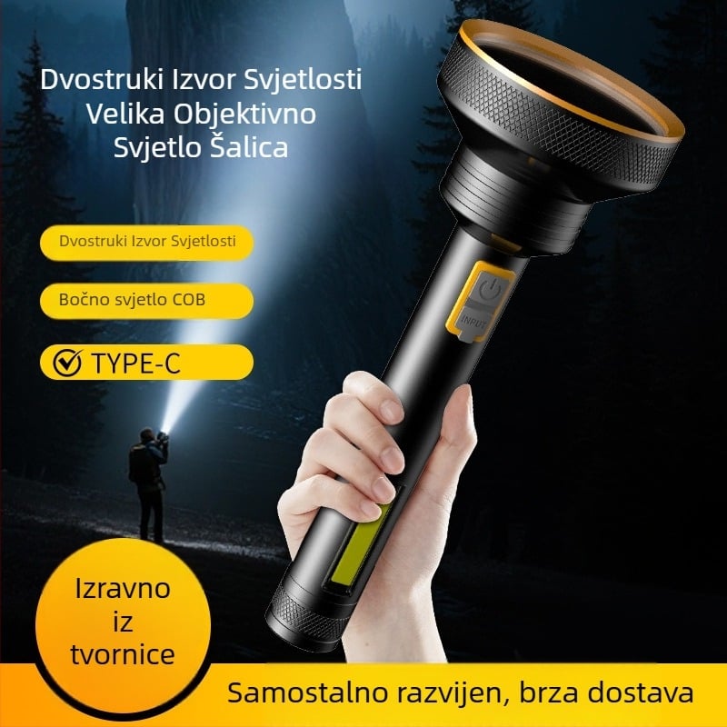 Ručna LED svjetiljka od aluminijske legure s integriranom baterijom, 300 lm, domet 100 m, trajanje punjenja 3 sata