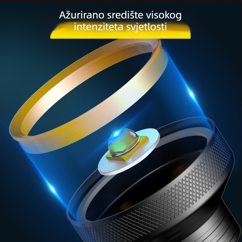 Ručna LED svjetiljka od aluminijske legure s integriranom baterijom, 300 lm, domet 100 m, trajanje punjenja 3 sata