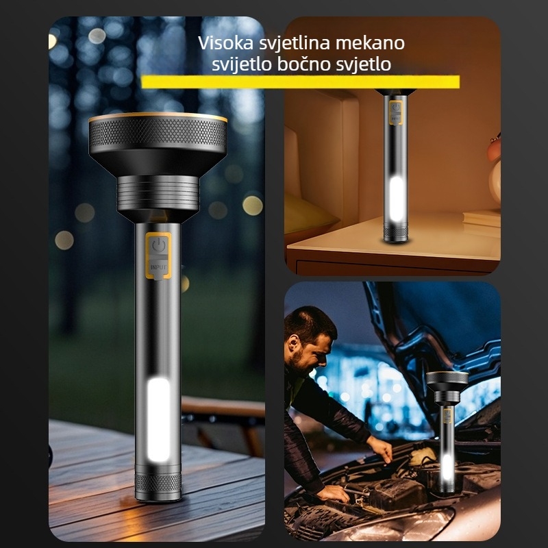 Ručna LED svjetiljka od aluminijske legure s integriranom baterijom, 300 lm, domet 100 m, trajanje punjenja 3 sata