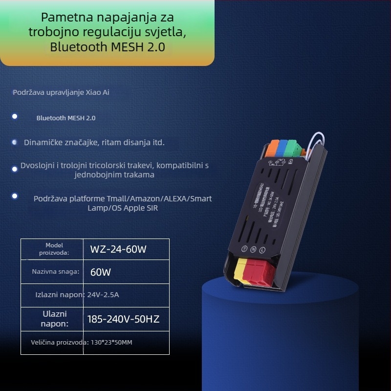 Transformator za LED traku s upravljanjem putem aplikacije i Bluetooth Mesh 2.0, 24V, 400W, aluminijsko kućište
