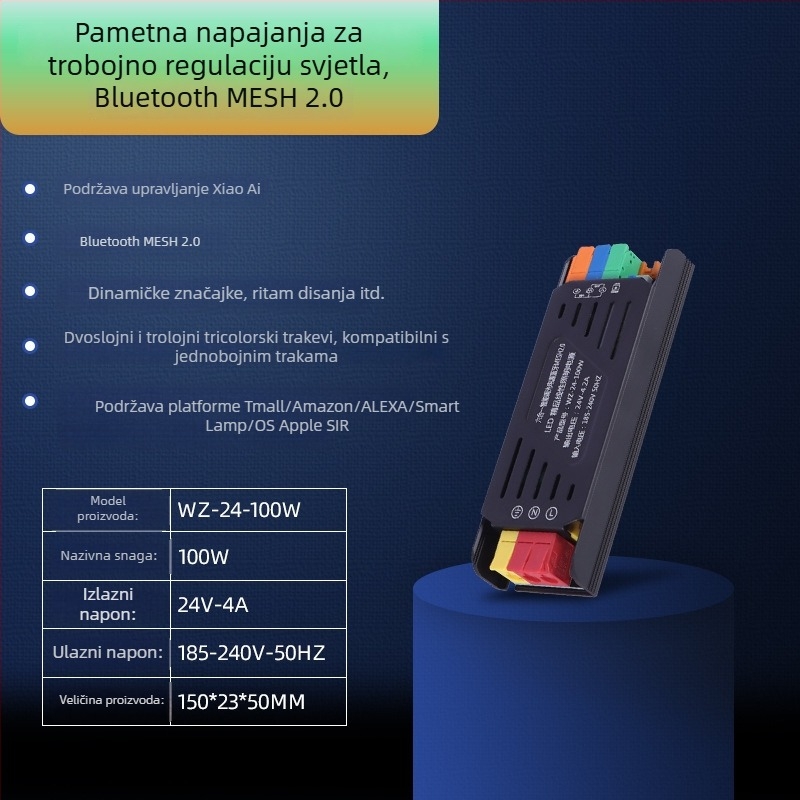 Transformator za LED traku s upravljanjem putem aplikacije i Bluetooth Mesh 2.0, 24V, 400W, aluminijsko kućište