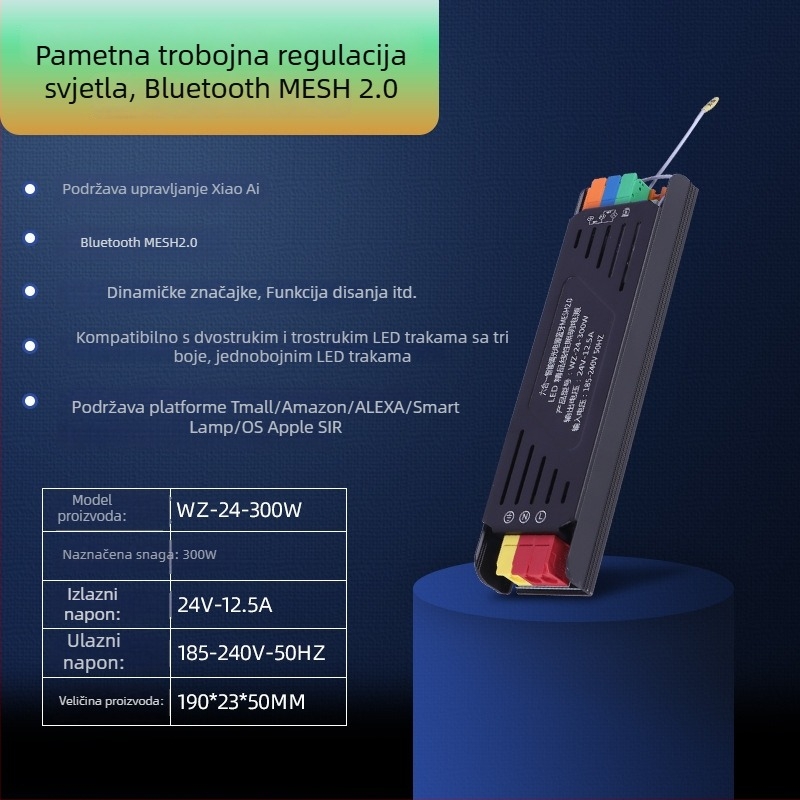Transformator za LED traku s upravljanjem putem aplikacije i Bluetooth Mesh 2.0, 24V, 400W, aluminijsko kućište
