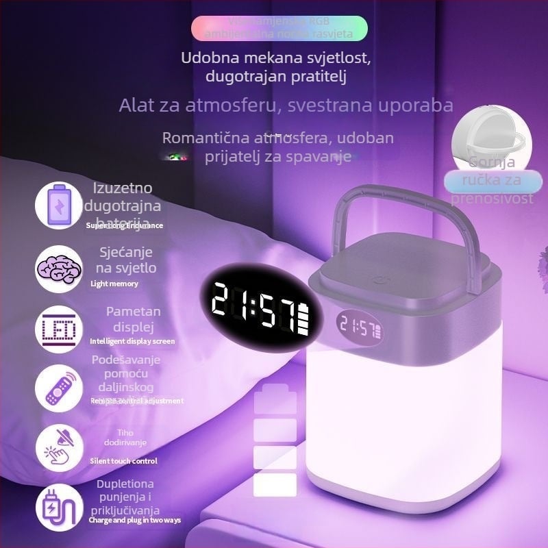 Noćna lampica s daljinskim upravljačem, ugrađena baterija, sat, ambijentalno osvjetljenje