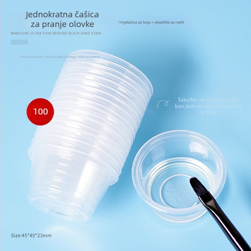 100 jednokratnih čašica za pranje manikuralnih četkica, s graviranim cvjetnim dizajnom, plastična PP kutija za pohranu nakita