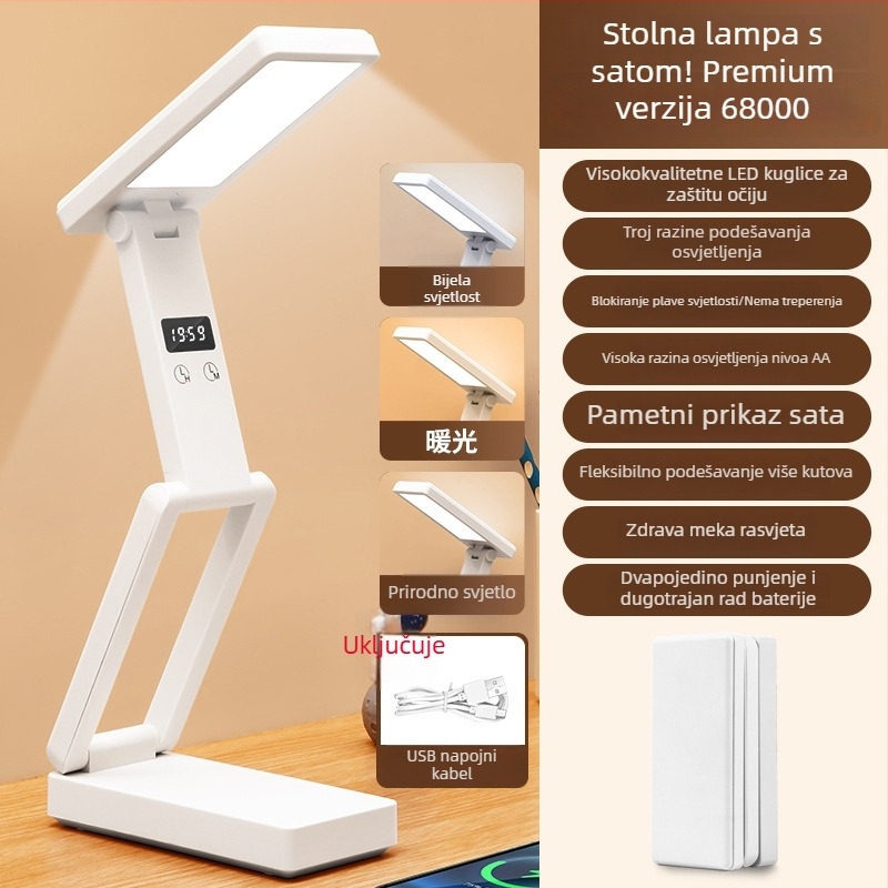 Skuljena stolna lampa s digitalnim zaslonom, ugrađena baterija i funkcija Power Bank, dodirno upravljanje, ABS sjenilo, CRI ≥ 90