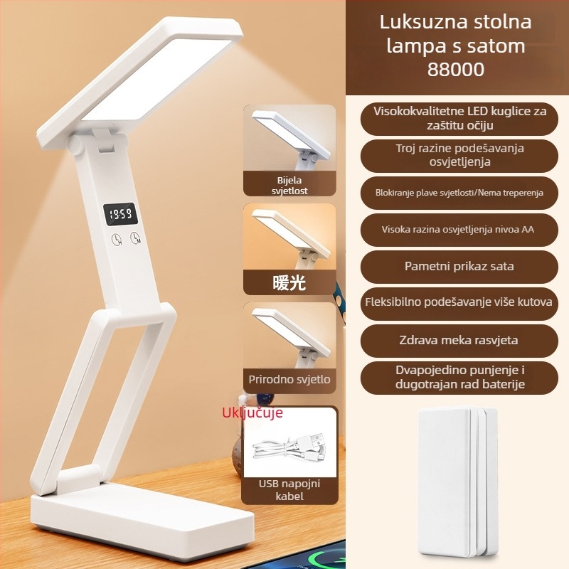 Skuljena stolna lampa s digitalnim zaslonom, ugrađena baterija i funkcija Power Bank, dodirno upravljanje, ABS sjenilo, CRI ≥ 90