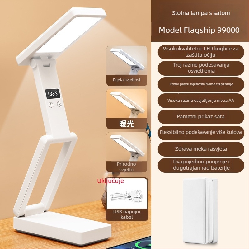 Skuljena stolna lampa s digitalnim zaslonom, ugrađena baterija i funkcija Power Bank, dodirno upravljanje, ABS sjenilo, CRI ≥ 90