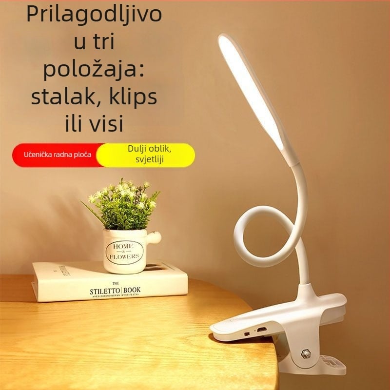 LED klips stolna lampa s USB punjenjem, dodirno trostruko podešavanje osvjetljenja, ugrađena baterija 18650 za dječju studijsku lampu