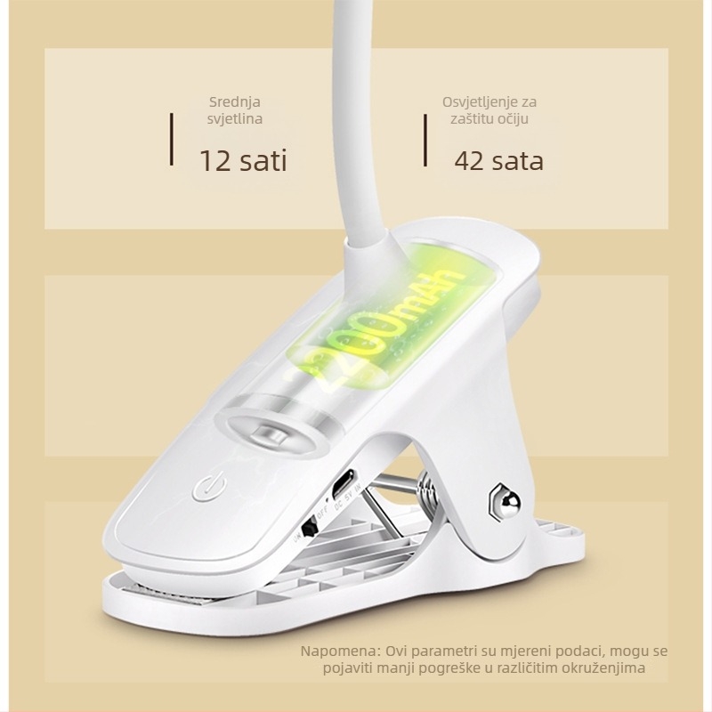LED klips stolna lampa s USB punjenjem, dodirno trostruko podešavanje osvjetljenja, ugrađena baterija 18650 za dječju studijsku lampu