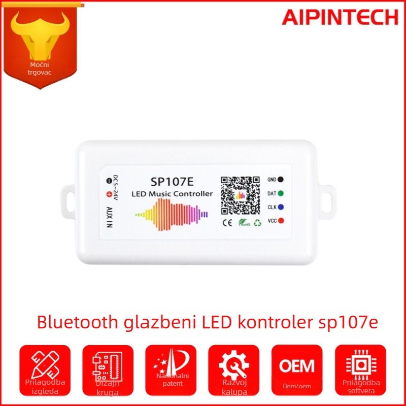 SP107E Symphony LED kontroler za WS2811 trake, Bluetooth APP upravljanje, podešavanje svjetline, 1024 IC točaka, DC5-24V