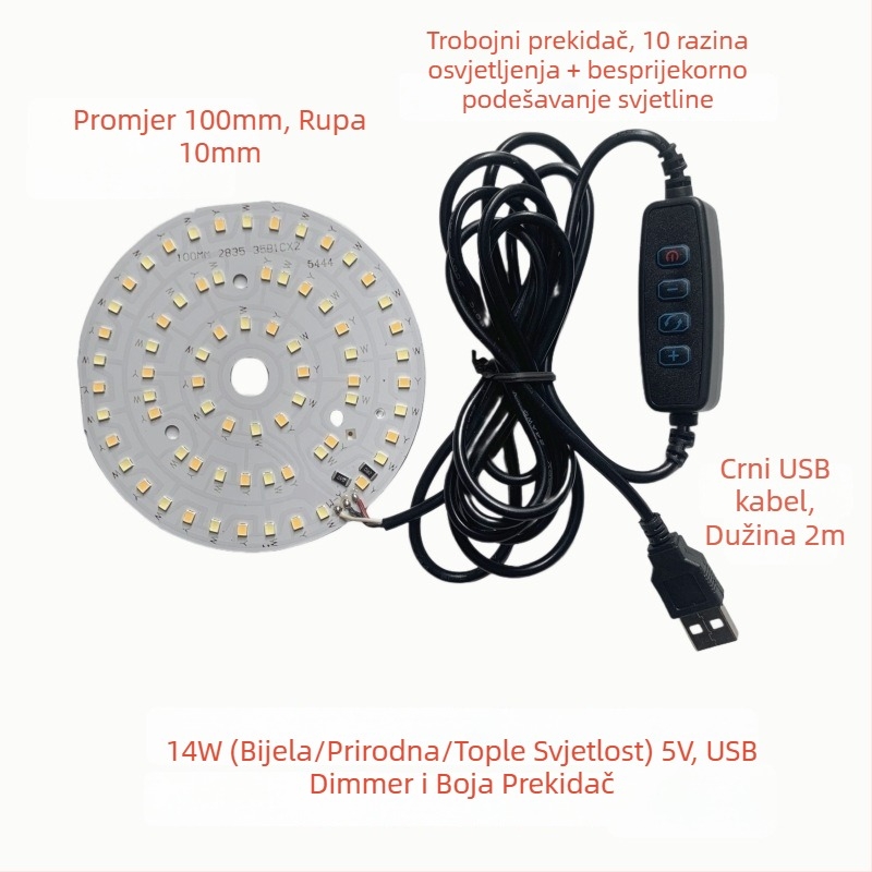 LED USB stolna lampa s podešavajućom jačinom svjetla, 5V USB napajanje, gumb prekidač, aluminijsko sjenilo, metalni nosač