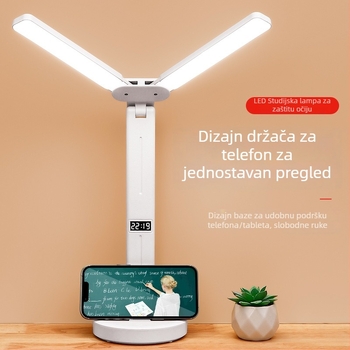 Stolna lampa s dvostrukom glavom, sklopiva, s ugrađenom baterijom i dodirnim upravljanjem – studijska lampa za studentske domove i dječje sobe