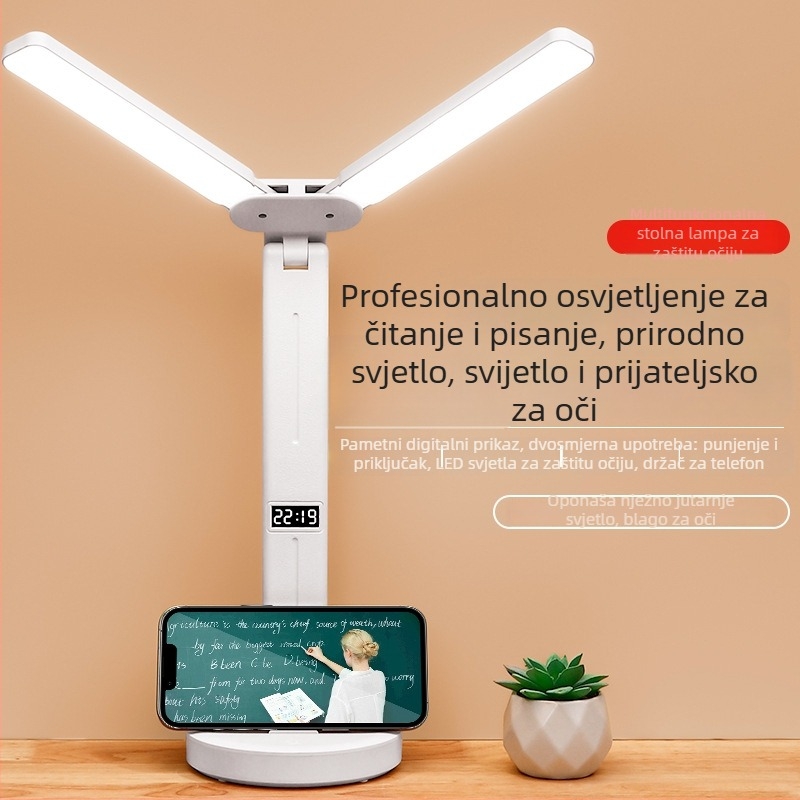 Stolna lampa s dvostrukom glavom, sklopiva, s ugrađenom baterijom i dodirnim upravljanjem – studijska lampa za studentske domove i dječje sobe