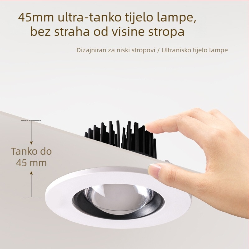 Ugrađeni LED ultra-tanki zidni downlight za dnevni boravak, 220V, CRI≥95, aluminijsko kućište, zidno upravljanje