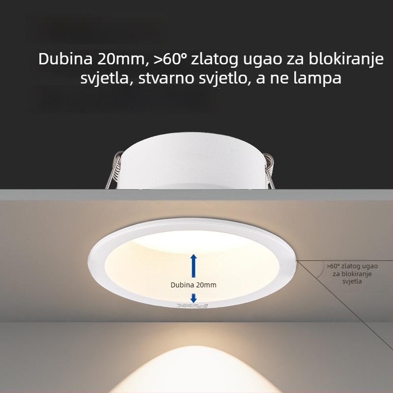 LED downlight, skrivena ugradnja, otvor 75 mm, 220V, CRI ≥ 90