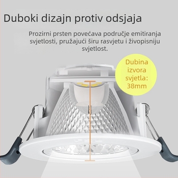 LED ugrađeni stropni spot s antirefleksijskim dizajnom, 220V, upravljanje prekidačem na zidu, PVC kućište, CRI 70–79