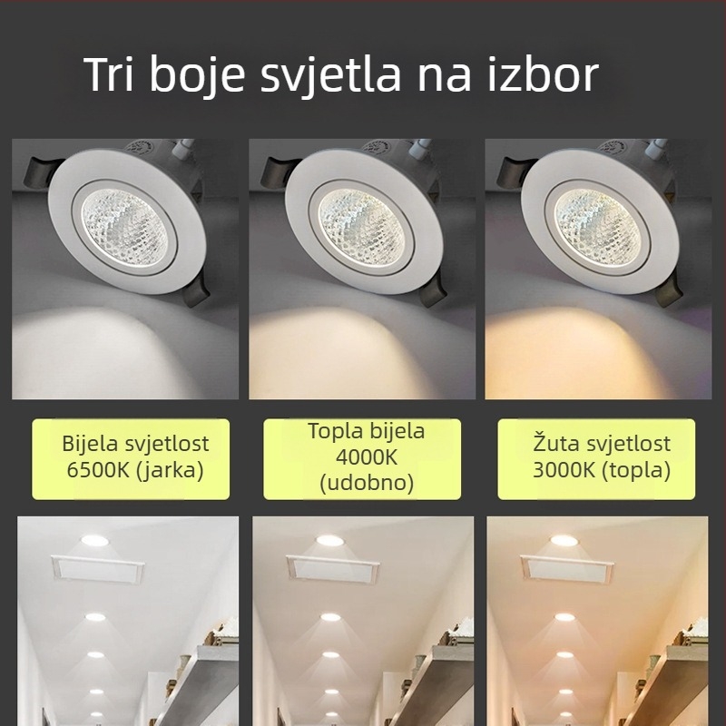 LED ugrađeni stropni spot s antirefleksijskim dizajnom, 220V, upravljanje prekidačem na zidu, PVC kućište, CRI 70–79