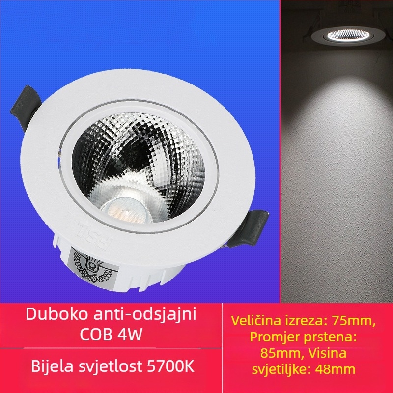 LED ugrađeni stropni spot s antirefleksijskim dizajnom, 220V, upravljanje prekidačem na zidu, PVC kućište, CRI 70–79
