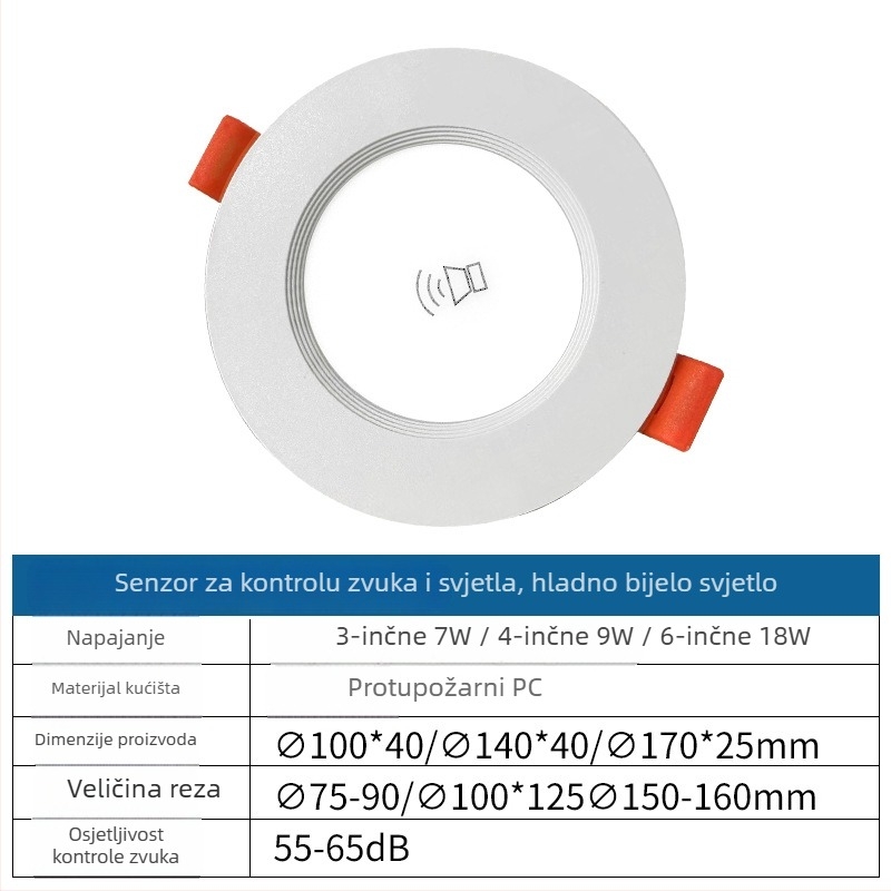 Ugradni LED downlight s radarskim senzorom pokreta, skrivena instalacija, inteligentna kontrola, 6–10W, 220V