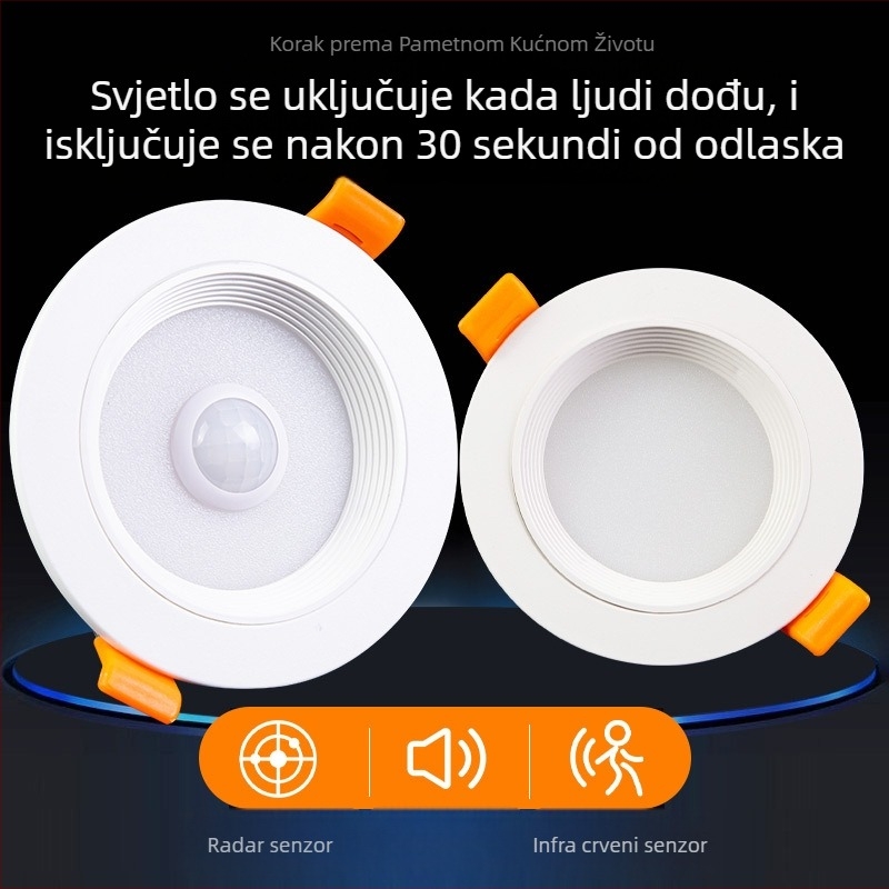 LED downlight sa senzorom tijela, IR radarom i glasovnom kontrolom, skrivena ugradnja, 220V, LED perlice 2835 x10, 6500K