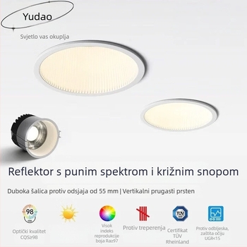 Ugrađeni COB spot za strop dnevnog boravka, aluminijsko kućište, 220V, CRI ≥95, prekidač na tipku