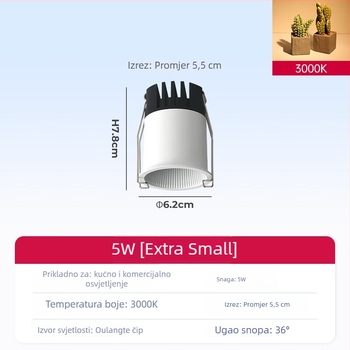 Ugrađeni COB spot za strop dnevnog boravka, aluminijsko kućište, 220V, CRI ≥95, prekidač na tipku