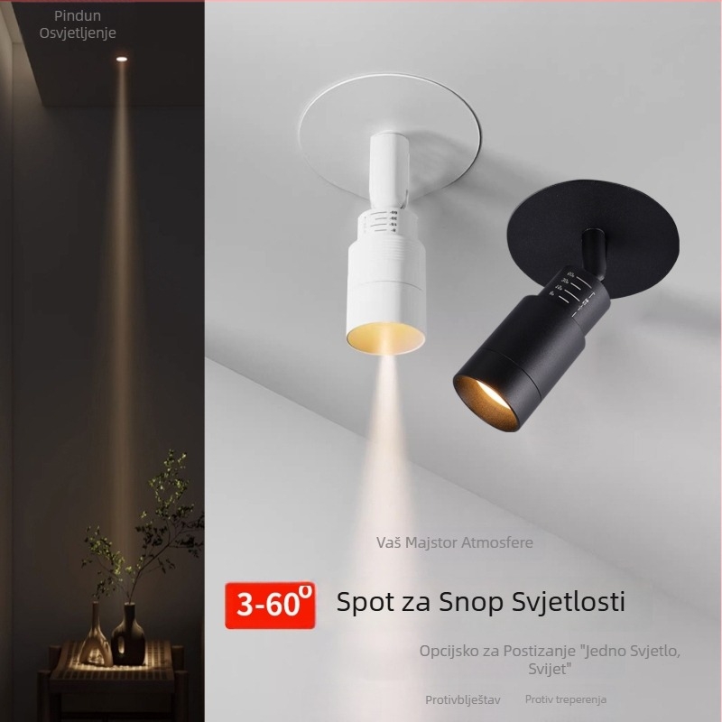 Ugrađena LED fokusna spot svjetiljka, podesivi snop 3–60°, PD363, 220V, aluminijsko kućište
