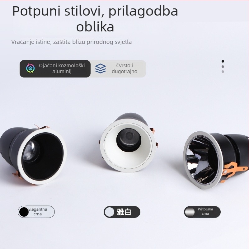 LED tubasti reflektor sa Smart Bluetooth MESH2.0, zaštita očiju, ugrađeni COB, 220V, CRI ≥95, kontinuirano podešavanje svjetla i boje, aluminijsko kućište