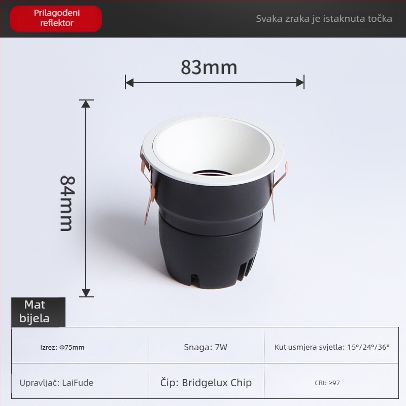 LED tubasti reflektor sa Smart Bluetooth MESH2.0, zaštita očiju, ugrađeni COB, 220V, CRI ≥95, kontinuirano podešavanje svjetla i boje, aluminijsko kućište