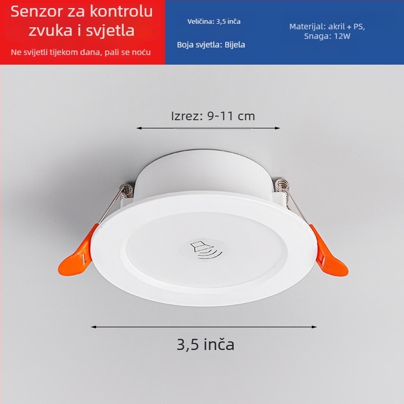 LED downlight s inteligentnim radarom za otkrivanje pokreta i upravljanje svjetlom - LED izvor, napon ≤36V, CRI 80–89, skrivena montaža