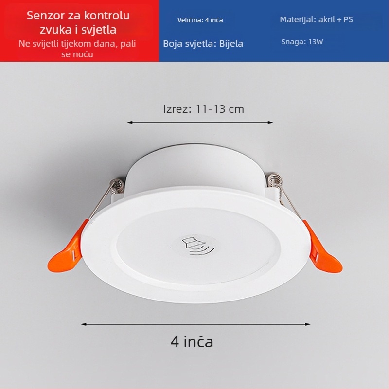 LED downlight s inteligentnim radarom za otkrivanje pokreta i upravljanje svjetlom - LED izvor, napon ≤36V, CRI 80–89, skrivena montaža