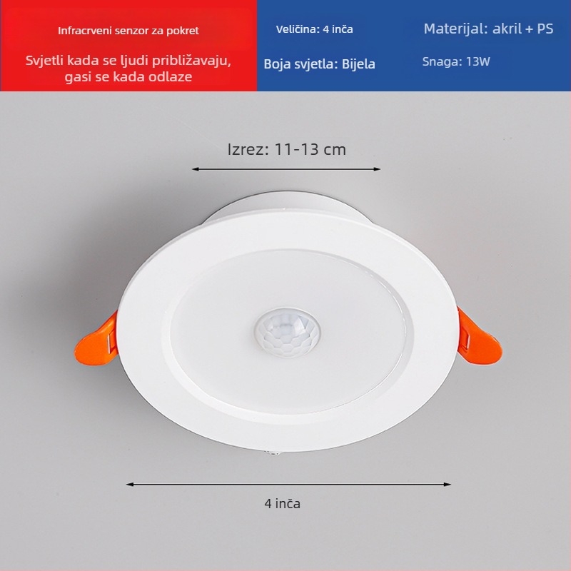 LED downlight s inteligentnim radarom za otkrivanje pokreta i upravljanje svjetlom - LED izvor, napon ≤36V, CRI 80–89, skrivena montaža