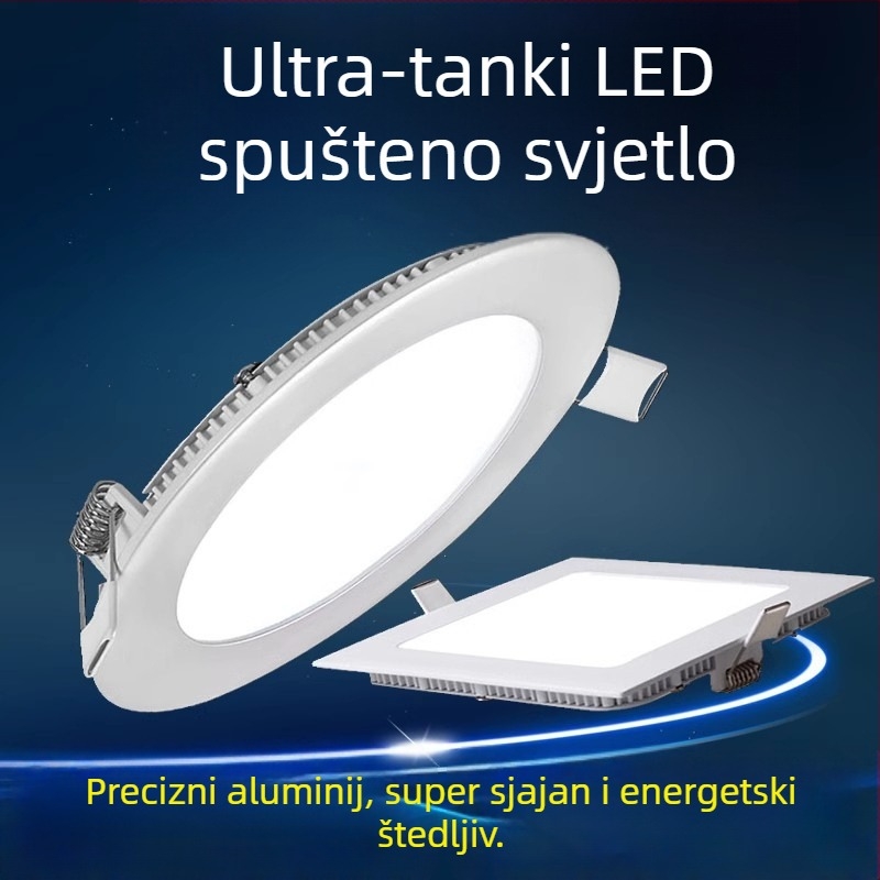 Ultra-tanki LED downlight ugrađen u panel s aluminijskim kućištem, 220V, 6500K, vijek trajanja 30.000 h