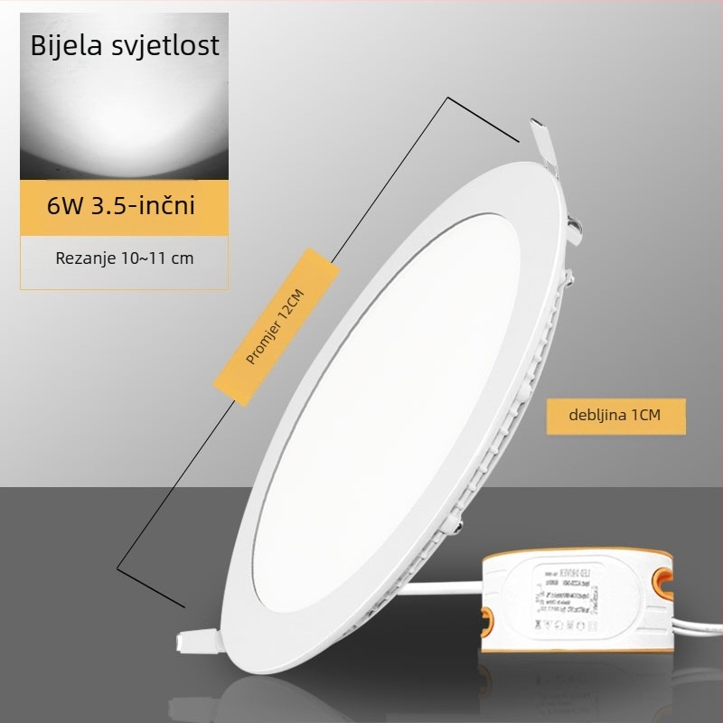 Ultra-tanki LED downlight ugrađen u panel s aluminijskim kućištem, 220V, 6500K, vijek trajanja 30.000 h