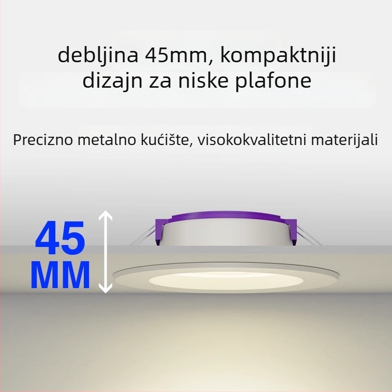 LED downlight za plafon, 7W/9W/12W, skrivena ugradnja, 220V, 3000K/4000K/6500K, CRI 70–79, Qianhua