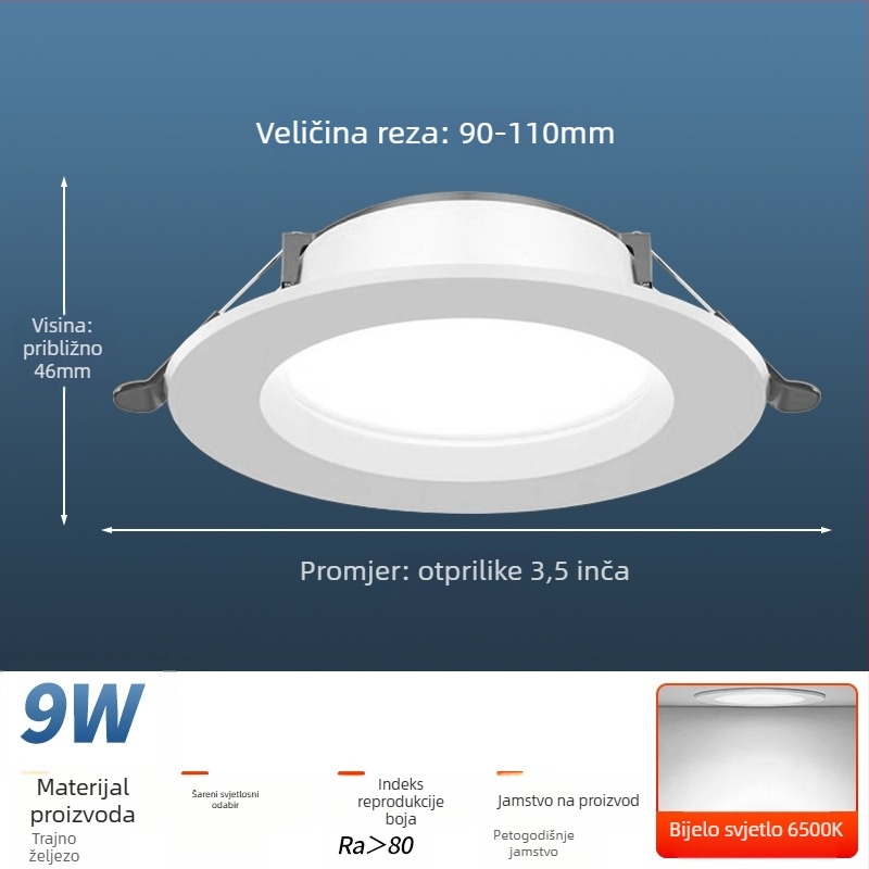 LED downlight za plafon, 7W/9W/12W, skrivena ugradnja, 220V, 3000K/4000K/6500K, CRI 70–79, Qianhua