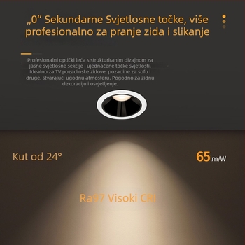 RA97 anti-sjaj LED usmjereno svjetlo ugrađeno u strop, CRI≥95, 220V, aluminijsko kućište, NVC, moderan minimalistički stil