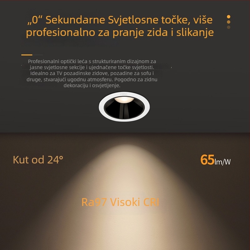 RA97 anti-sjaj LED usmjereno svjetlo ugrađeno u strop, CRI≥95, 220V, aluminijsko kućište, NVC, moderan minimalistički stil