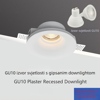 GU10 LED downlight od gipsa, ugrađen u plafon, 6-10W, 220V, trobojno dimmiranje (3000K/4000K/6000K), CRI ≥90, skrivena instalacija